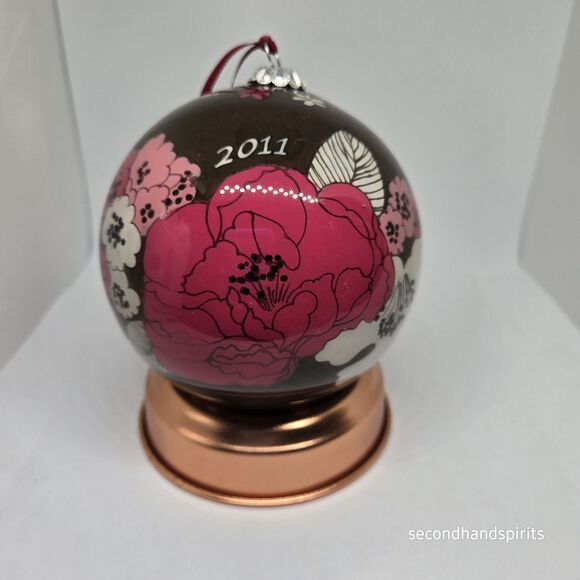 Vera Bradley 2011 Mocha Rouge Glass Ball Ornament Christmas W Box - Picture 4 of 7